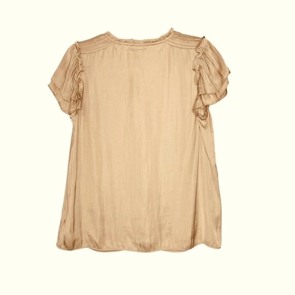 Rachel Zoe Blouse Womens M Tan Ruffle Pleated Tassel Boho Neutral Flowy Career - Picture 3 of 10